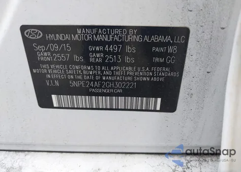 2016 Hyundai Sonata Se z USA, uszkodzony, nr VIN 5NPE24AF2GH302221